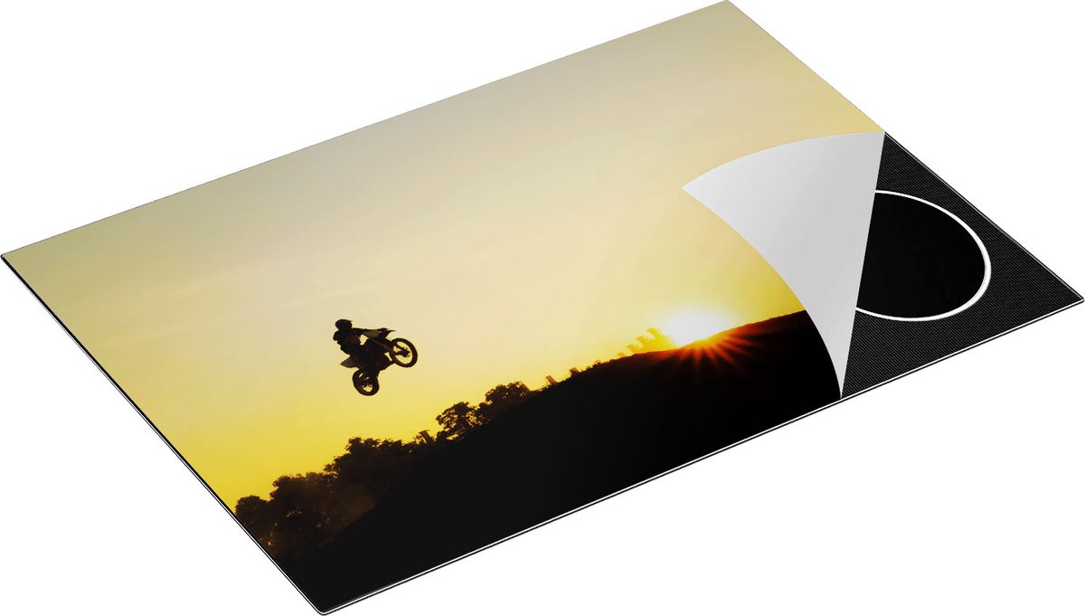 Chefcare Inductie Beschermer Silhouet van een Motorcross bij Zonsondergang - 77x51 cm - Afdekplaat Inductie - Kookplaat Beschermer - Inductie Mat