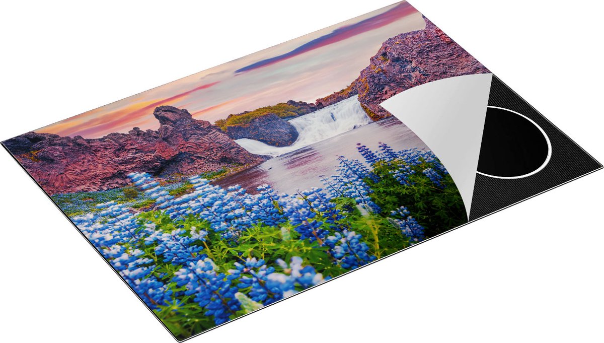 Chefcare Inductie Beschermer Waterval met Blauwe Lupine Bloemen - 75x52 cm - Afdekplaat Inductie - Kookplaat Beschermer - Inductie Mat