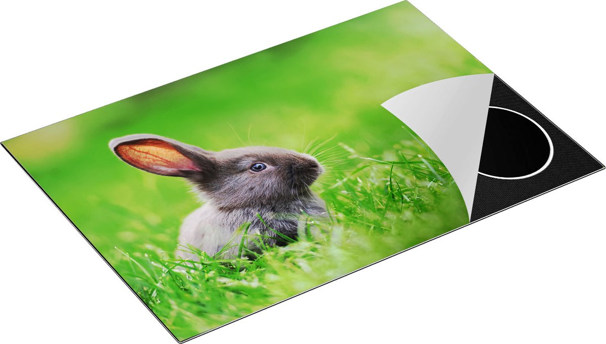 Chefcare Inductie Beschermer Konijn in het Gras - 77x51 cm - Afdekplaat Inductie - Kookplaat Beschermer - Inductie Mat