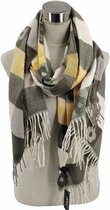 Sjaal blok-bloemenprint herfst-winter 185/70cm beige/groen/geel