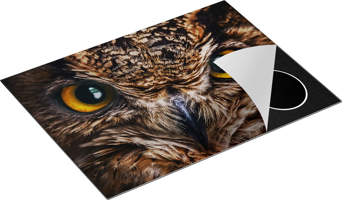 Chefcare Inductie Beschermer Uilenkop met Gele Ogen - Uil - 70x50 cm - Afdekplaat Inductie - Kookplaat Beschermer - Inductie Mat