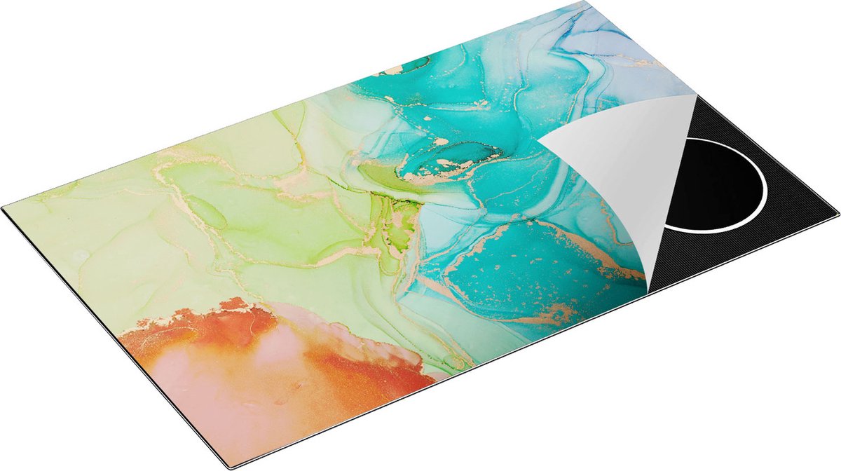 Chefcare Inductie Beschermer Abstracte Kunst - Kleurrijke Marmer - 85x55 cm - Afdekplaat Inductie - Kookplaat Beschermer - Inductie Mat
