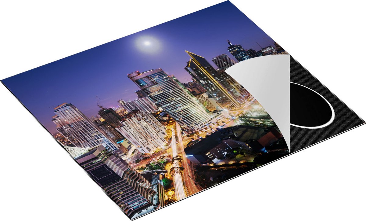 Chefcare Inductie Beschermer Makati Stad Skyline in de Nacht in Thailand - 60x50 cm - Afdekplaat Inductie - Kookplaat Beschermer - Inductie Mat