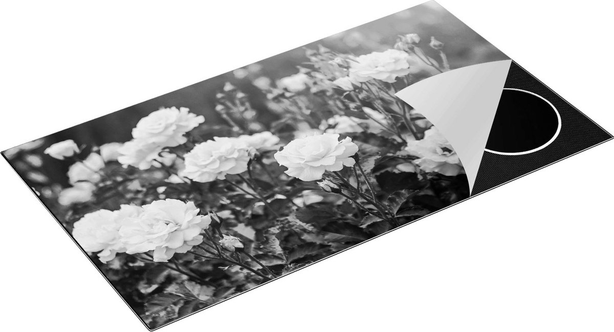 Chefcare Inductie Beschermer Roze Rozen Bloemen - Zwart Wit - 95x50 cm - Afdekplaat Inductie - Kookplaat Beschermer - Inductie Mat