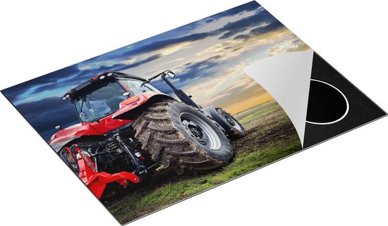 Chefcare Inductie Beschermer Rode Tractor bij Zonsondergang - Trekker - 71x52 cm - Afdekplaat Inductie - Kookplaat Beschermer - Inductie Mat