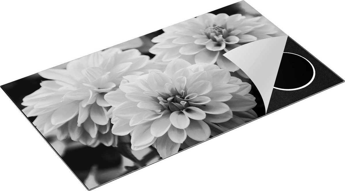 Chefcare Inductie Beschermer Oranje Dahlia Bloemen - Zwart Wit - 89,6x51,6 cm - Afdekplaat Inductie - Kookplaat Beschermer - Inductie Mat