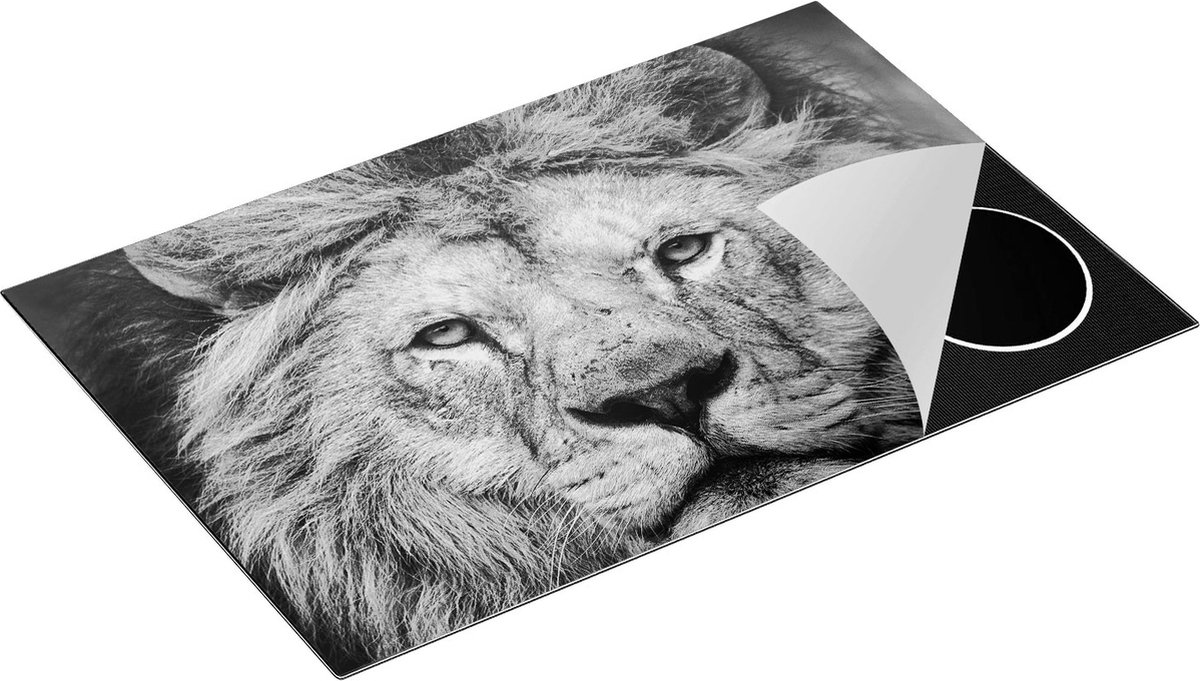 Chefcare Inductie Beschermer Leeuw - Leeuwenkop - Kleur - Zwart Wit - 81,2x52 cm - Afdekplaat Inductie - Kookplaat Beschermer - Inductie Mat