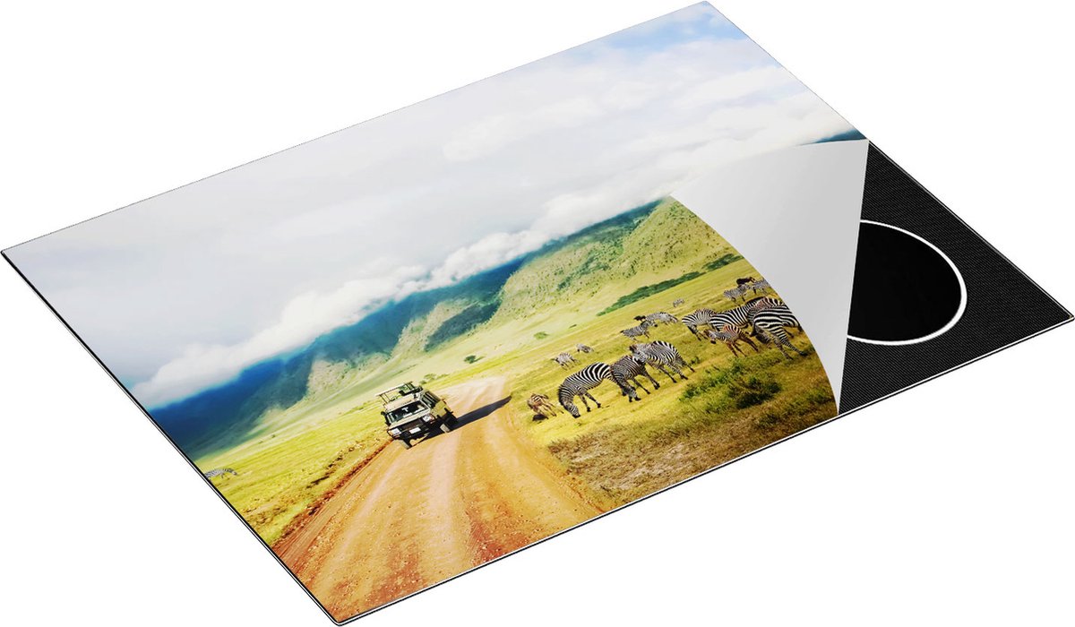 Chefcare Inductie Beschermer Safari Auto tussen de Zebra's - 70x55 cm - Afdekplaat Inductie - Kookplaat Beschermer - Inductie Mat