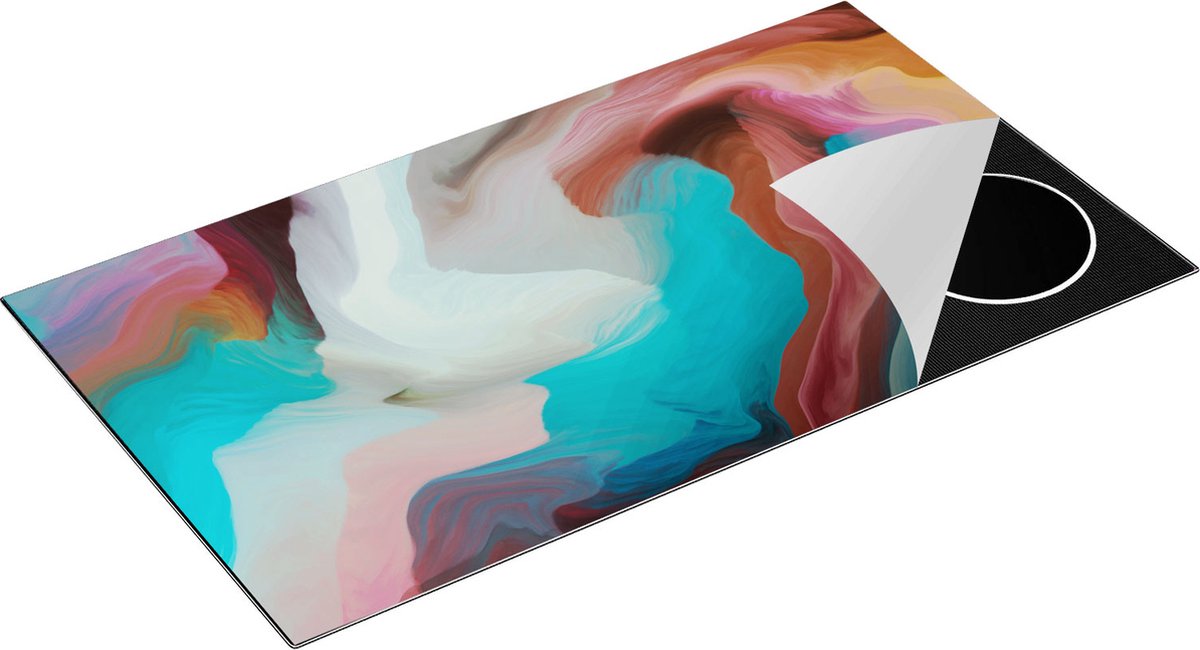 Chefcare Inductie Beschermer Abstracte Kunst - Kleurrijke Golven - 95x50 cm - Afdekplaat Inductie - Kookplaat Beschermer - Inductie Mat