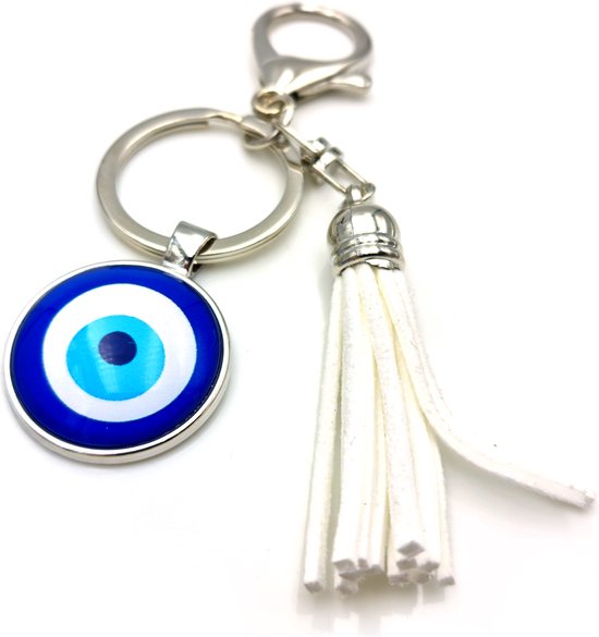 Porte-clés sac pendentif mauvais œil mauvais œil avec pompon bleu