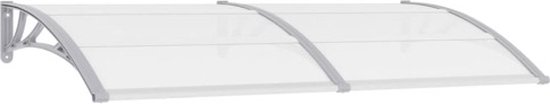 Support d'auvent de porte gris en métal avec auvent transparent incurvé.