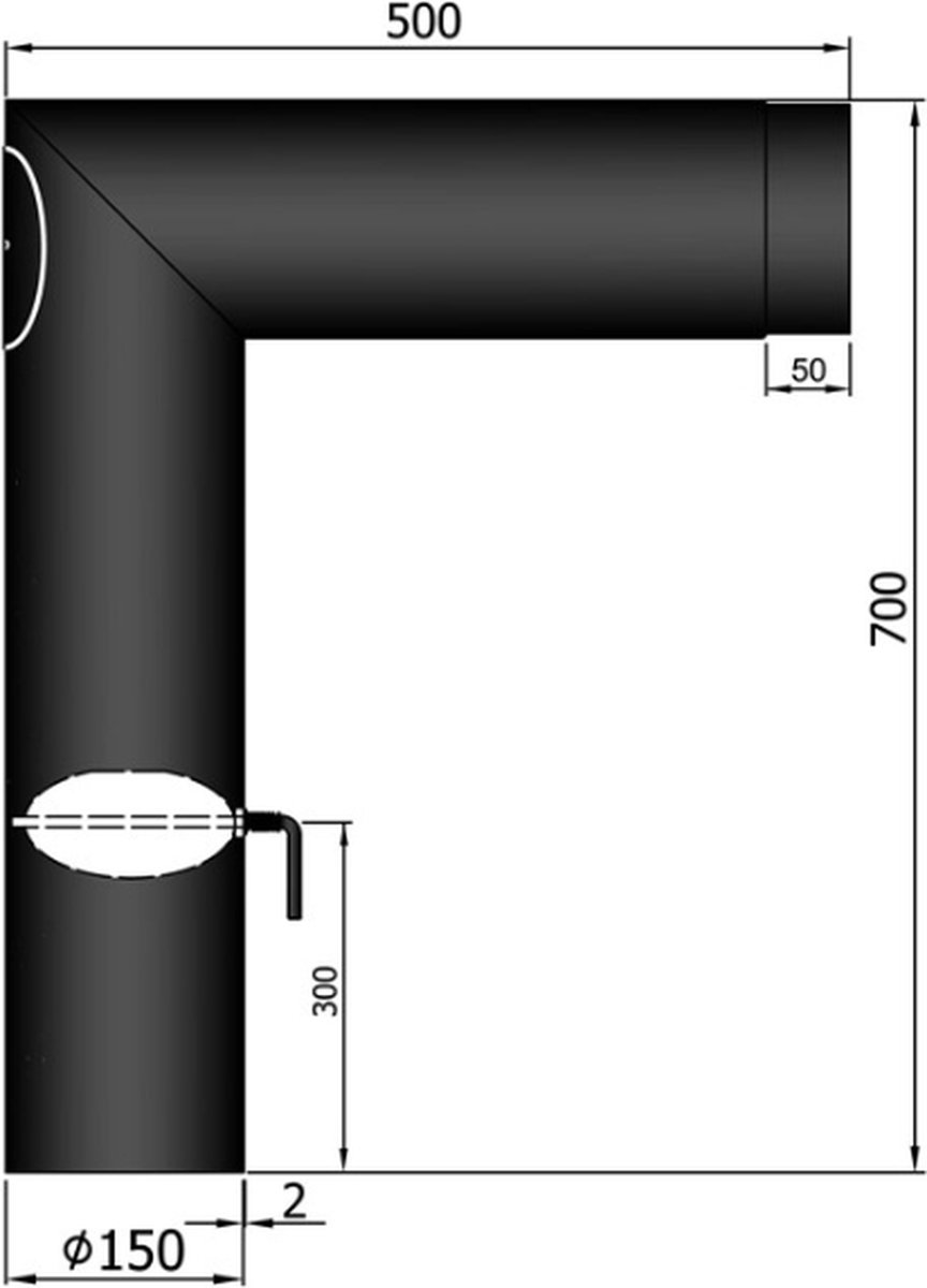 Kachelpijp Ø150 Knieset 90° - veegluik - reduceerklep - zwart