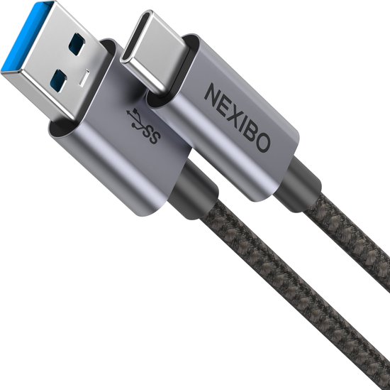 Foto: Nexibo usb c kabel 3a usb c naar usb a usb 3 0 nylon 1m