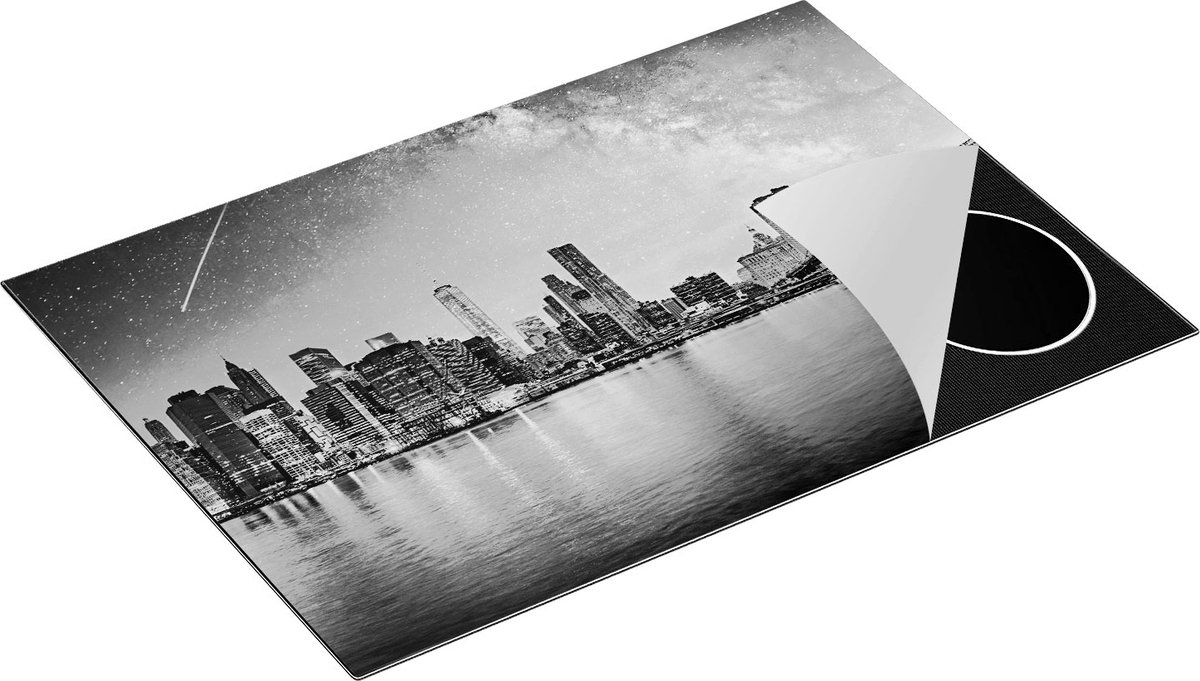 Chefcare Inductie Beschermer New York Skyline met een Kleurrijke Hemel - Zwart Wit - 75x50 cm - Afdekplaat Inductie - Kookplaat Beschermer - Inductie Mat