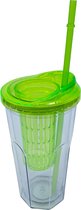 Tumbler met filter en rietje  Fruit filter - Dubbel compartiment - Voor fruitinfusies - 15x9.5 cm - Groen