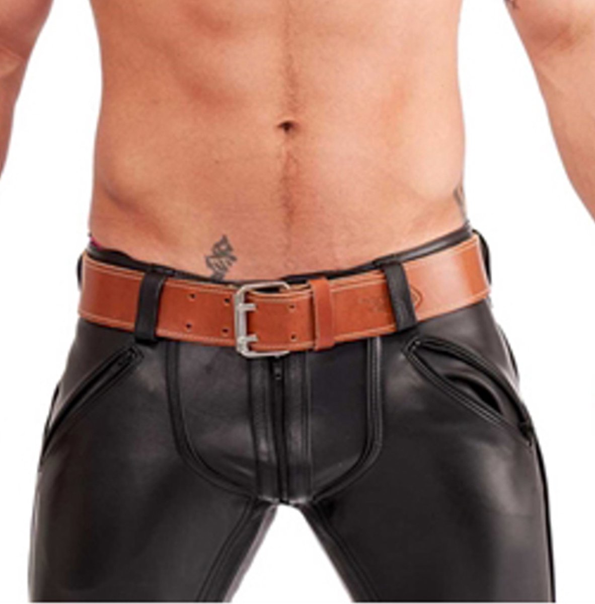 Mister B leren riem gestikt 5 cm - bruin 105 XL
