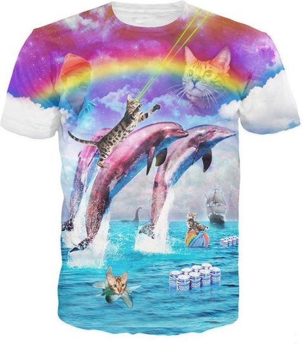 Dolfijn katenshirt Maat L Crew neck - Festival shirt - Superfout - Fout T-shirt - Feestkleding - Festival outfit - Foute kleding - Dolfijn - Dolfijn t-shirt - Dierenshirt