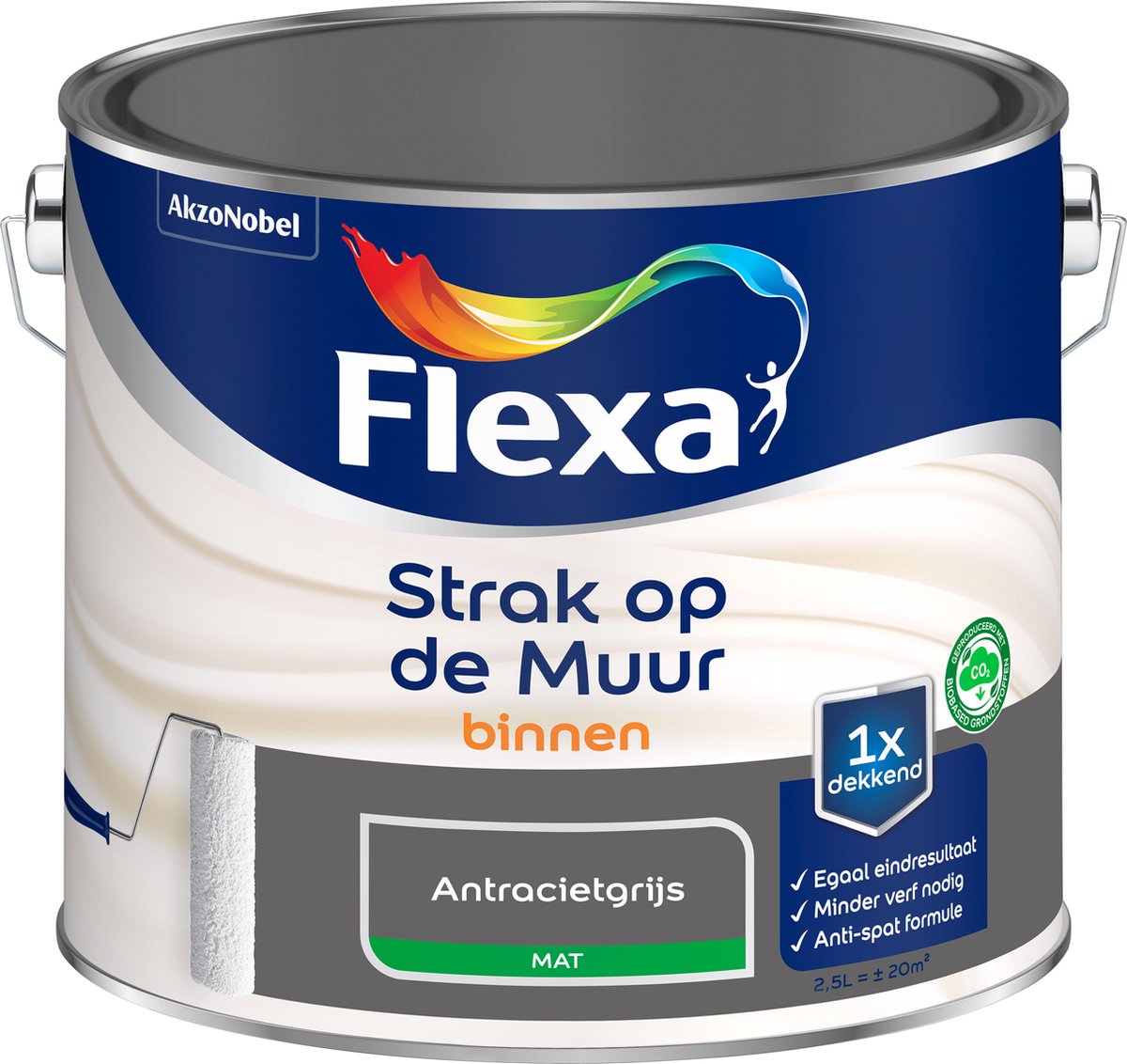 Flexa Strak op de muur Muurverf - Mat - Antracietgrijs - 2,5 liter - Flexa