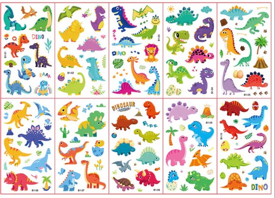 Dino Tattoo Stickers - 5 Vellen - Dinosaurus Tattoos - Tijdelijke Tatoeages  - Kinder... | bol.com
