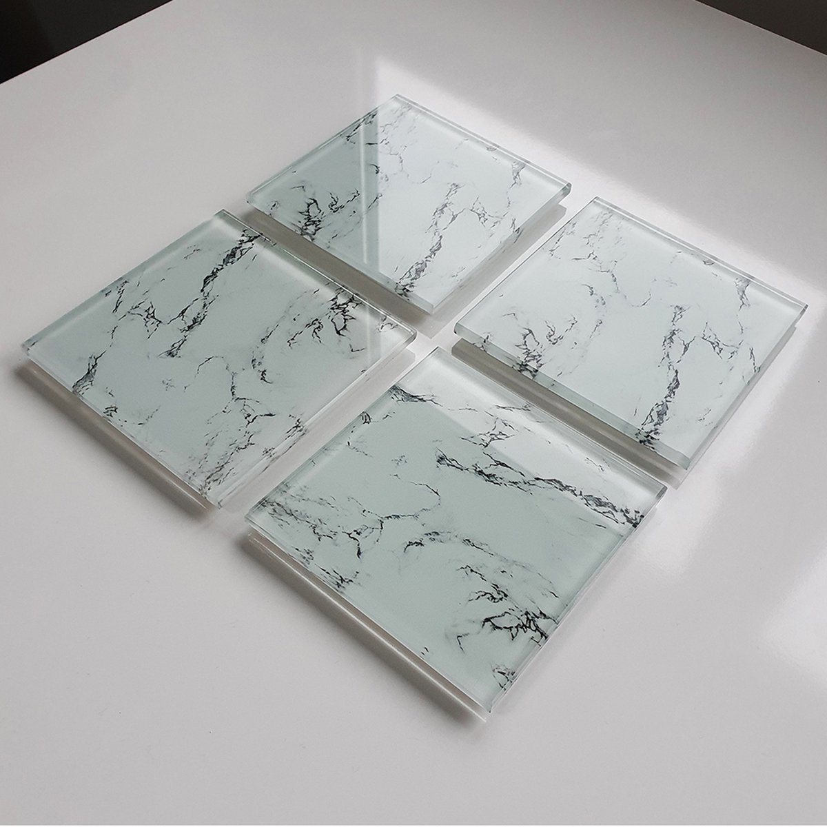 Marmerlook Glazen Glasonderzetter 10cm x 10cm (Setje Van 4 Onderzettend)