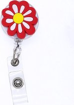Porte-badge avec cordon 60 cm - clip - dérouleur - fleur - rouge