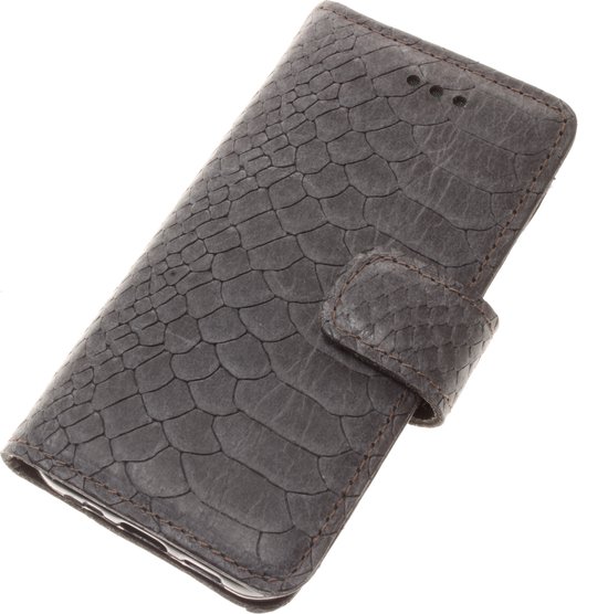 Made-NL Samsung Galaxy A52 Handgemaakte book case antraciet slangenprint leer robuuste hoesje