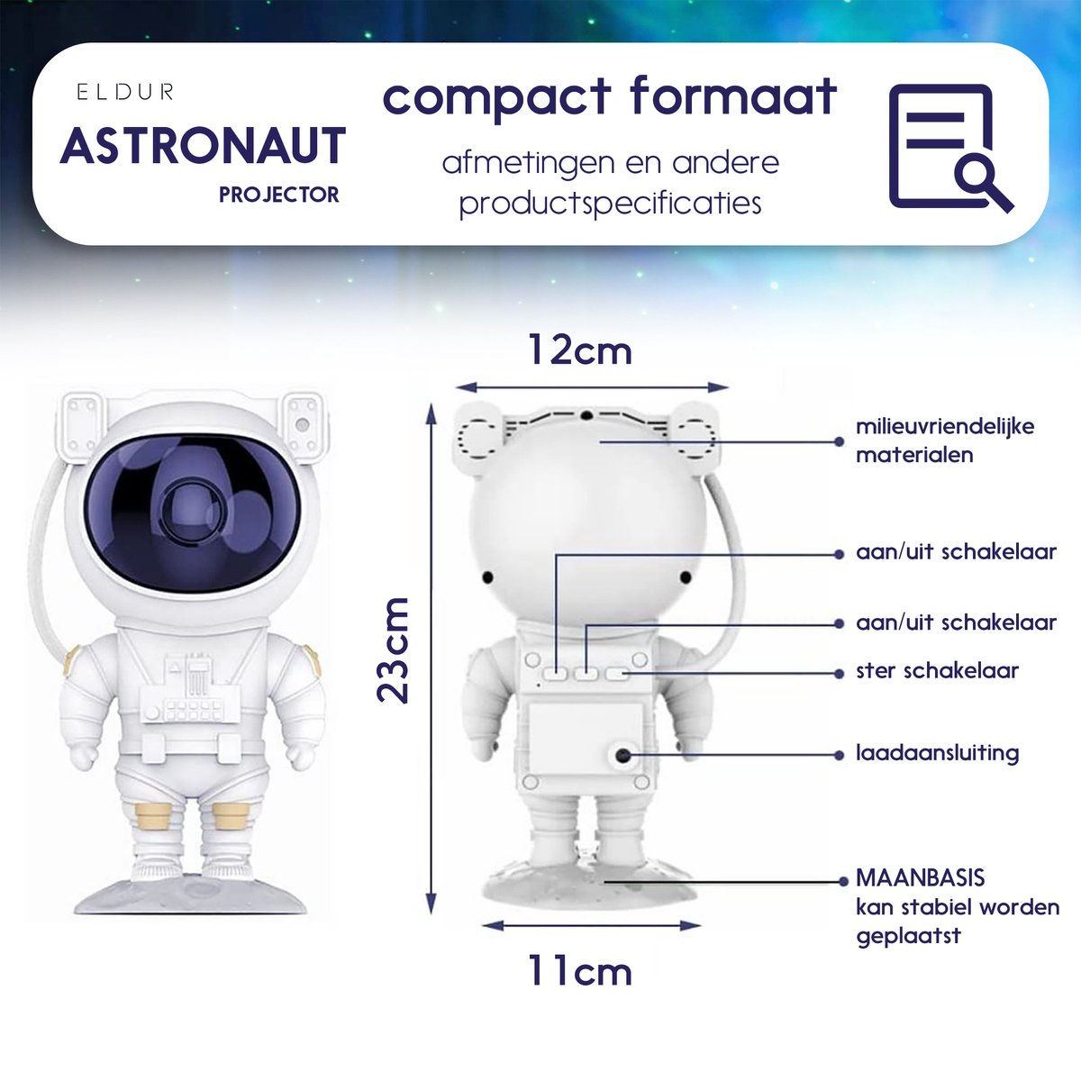 Eldur® Astronaut Sterren projector - Sterrenhemel - Galaxy projector - Incl. NL handleiding – foto 8