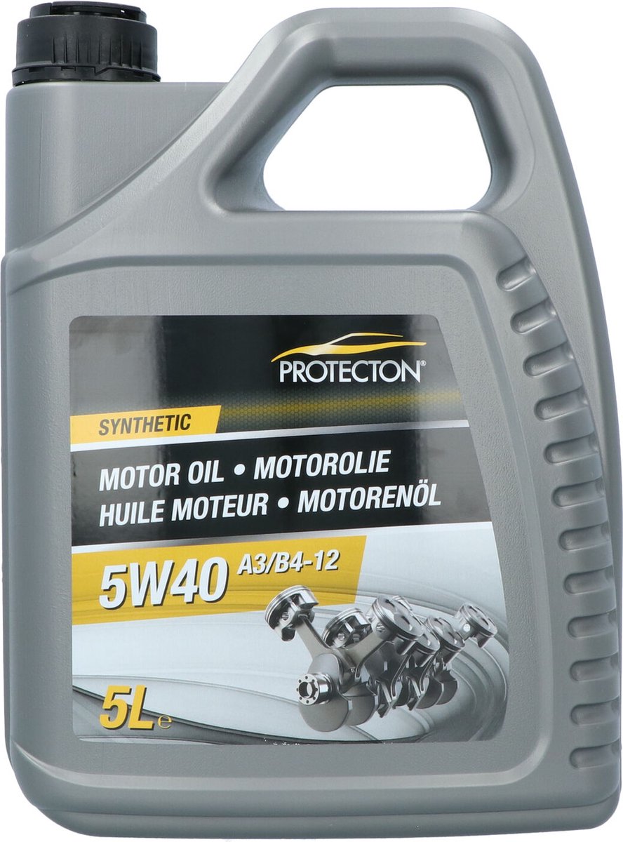 Protecton Motorolie 5W-40 A3/B4 – Synthetisch - Voor benzine-, LPG- & dieselmotoren – Hoge & zeer stabiele viscositeitindex - Veilige smeerfilm bij zeer hoge bedrijfstemperaturen - sterk antislijtage, anticorrosie en antischuim vermogen - 5 Liter