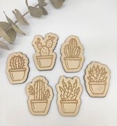 Houten magneten cactussen - Set van 6 koelkast magneten - Whiteboard magneten - Planten