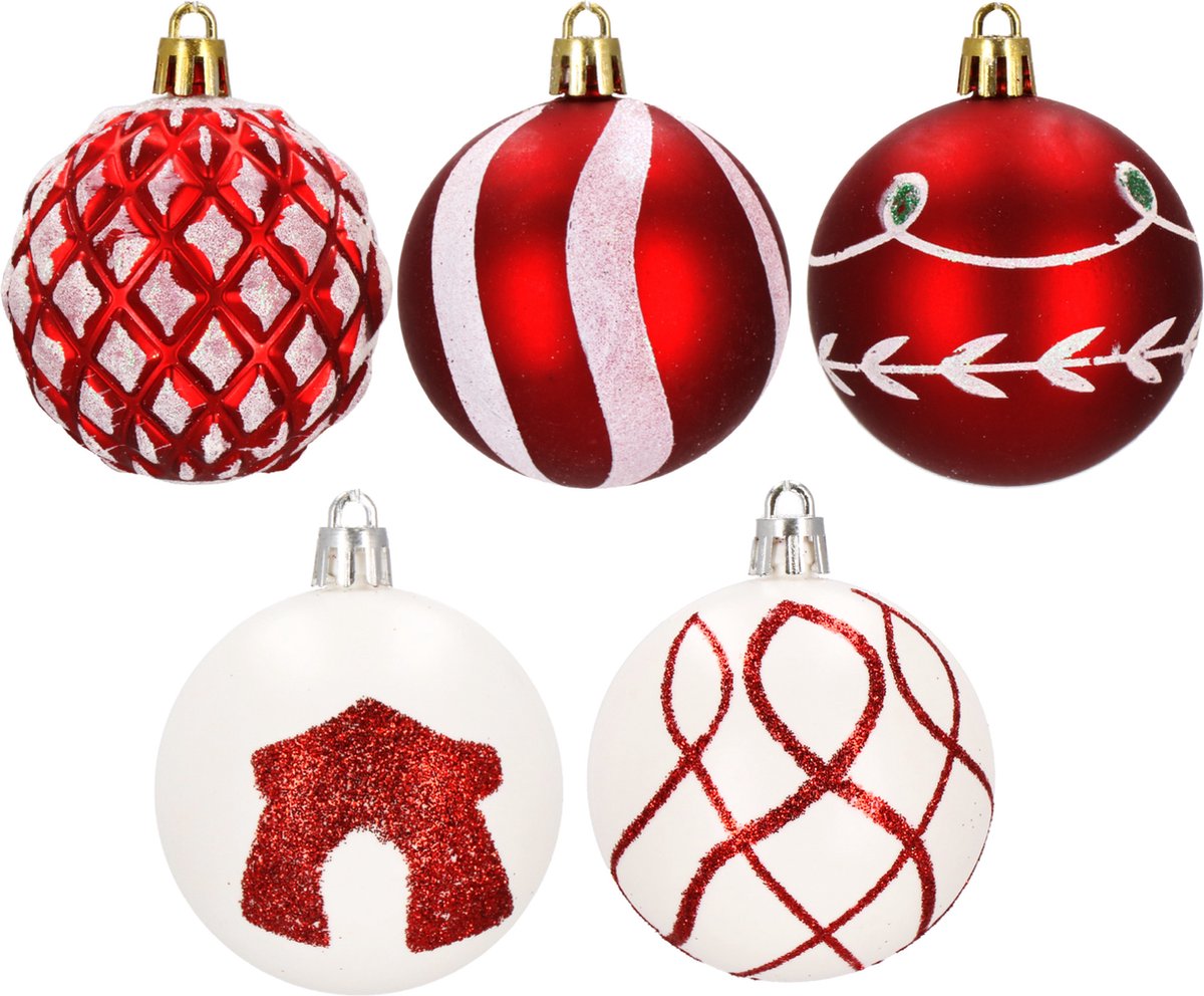 Springos Kerstballen | Kerstversiering | Onbreekbaar | 30 Stuks | 6 cm | Rood/Wit – foto 7