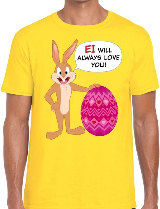 Geel Paas t-shirt Ei will always love you - Pasen shirt voor heren - Pasen kleding XL