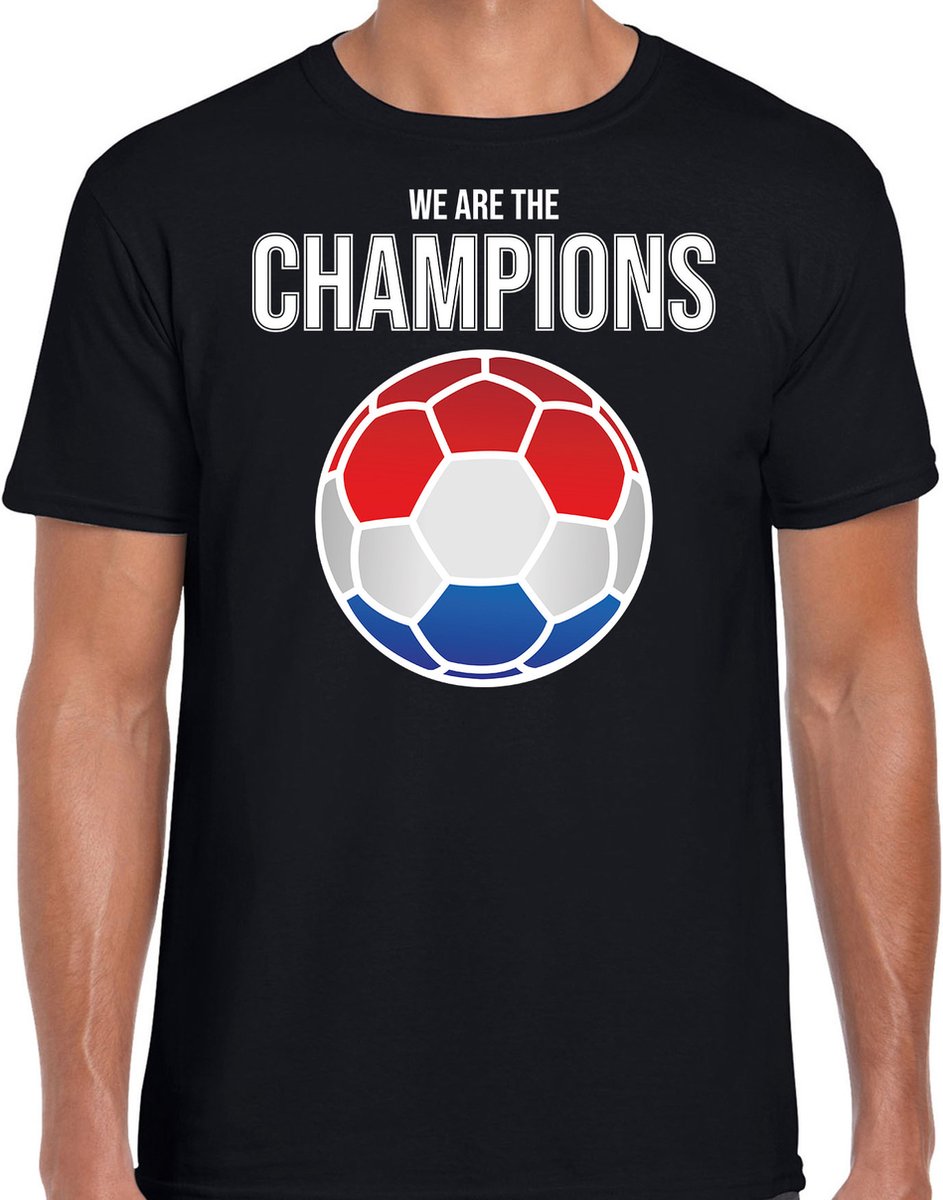 Nederland EK/ WK supporter t-shirt - we are the champions met Nederlandse voetbal - zwart - heren - kleding / shirt XL