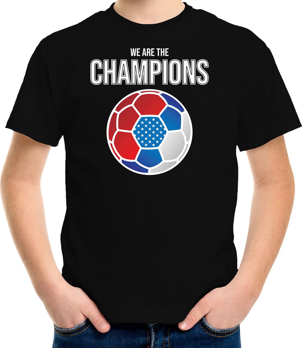 USA WK supporter t-shirt - we are the champions met USA voetbal - zwart - kinderen - kleding / shirt 146/152