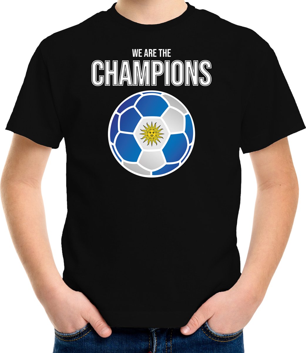 Uruguay WK supporter t-shirt - we are the champions met Uruguayaanse voetbal - zwart - kinderen - kleding / shirt 110/116