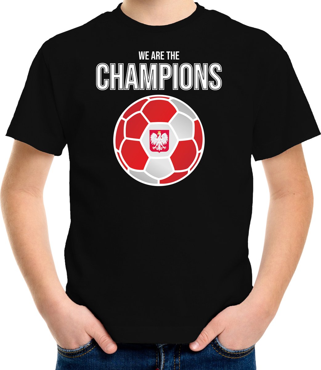 Polen EK/ WK supporter t-shirt - we are the champions met Poolse voetbal - zwart - kinderen - kleding / shirt 158/164