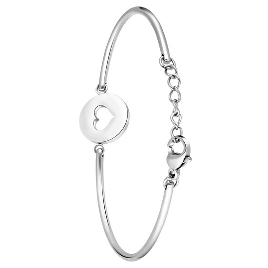Lucardi Dames Armband met open hart - Staal - Armband - Cadeau - 20 cm - Zilverkleurig