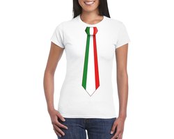 Wit t-shirt met Italiaanse vlag stropdas dames - Italie supporter S