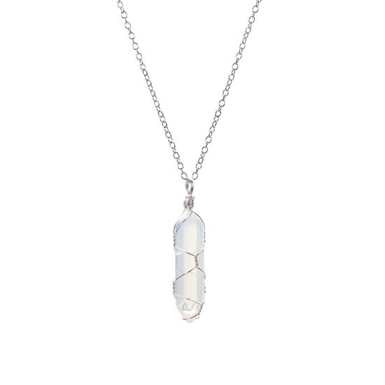 Kasey - Opalite en cristal enroulé sur chaîne en argent - Pendentif Opalite - Collier de pierres précieuses