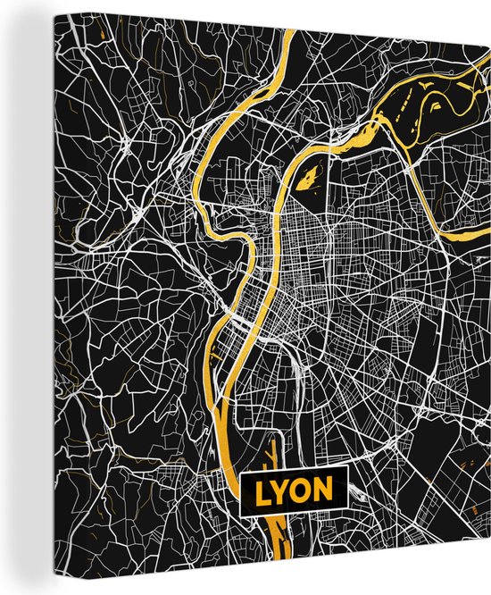 Canvas Schilderij Plattegrond – Kaart – Stadskaart – Frankrijk – Lyon - 90x90 cm - Wanddecoratie