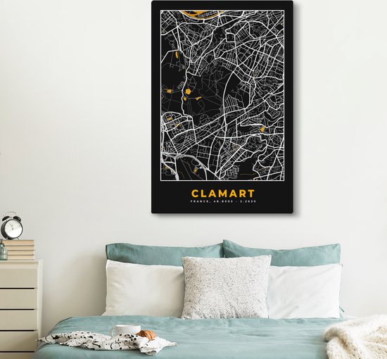 Canvas schilderij 120x180 cm - Wanddecoratie Frankrijk – Clamart – Stadskaart – Plattegrond – Kaart - Muurdecoratie woonkamer - Slaapkamer decoratie - Kamer accessoires - Schilderijen
