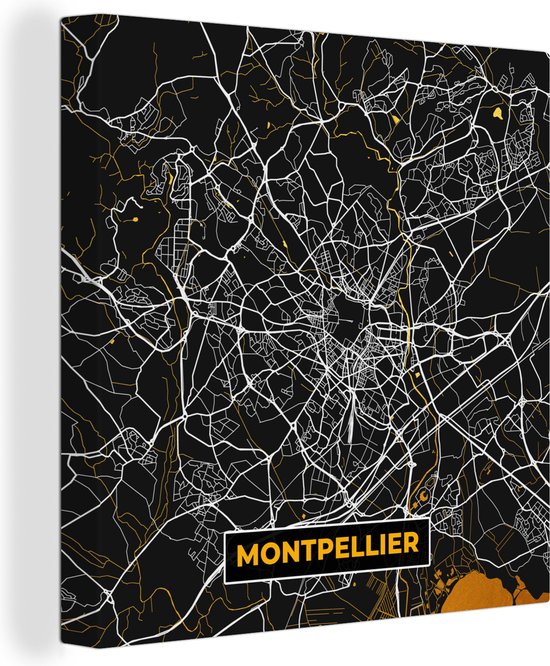 Canvas Schilderij Kaart – Stadskaart – Montpellier - Plattegrond – Frankrijk - 90x90 cm - Wanddecoratie