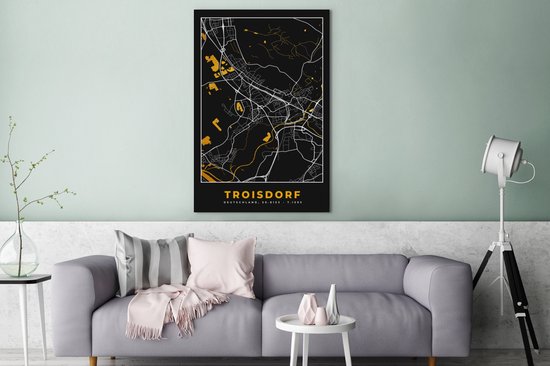 Peinture sur Toile Plan de Ville – Carte – Allemagne – Or – Troisdorf – Carte - 80x120 cm - Décoration murale