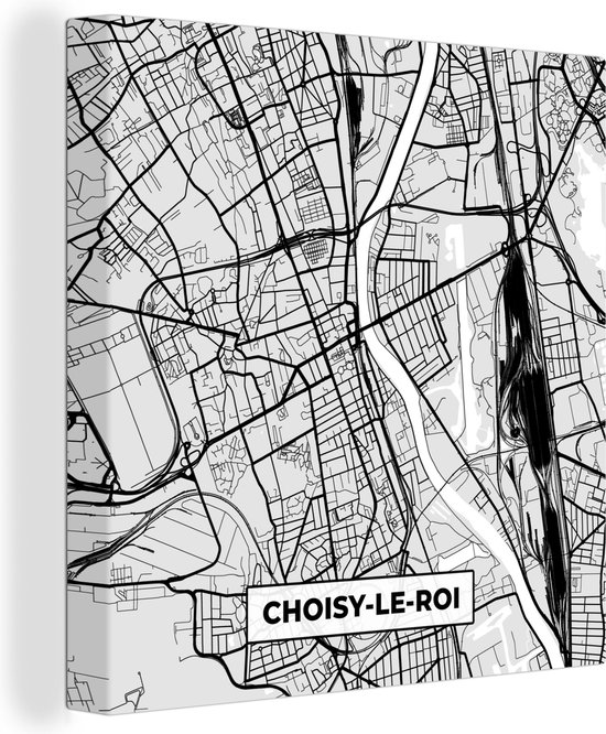 Canvas Schilderij Plattegrond - Kaart - Stadskaart - Frankrijk - Choisy-le-Roi - 90x90 cm - Wanddecoratie