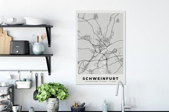 Canvas Schilderij Duitsland - Plattegrond - Kaart - Schweinfurt - Stadskaart - 40x60 cm - Wanddecoratie