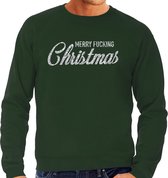 Foute Kersttrui / sweater - Merry Fucking Christmas - zilver / glitter - groen - heren - kerstkleding / kerst outfit XXL