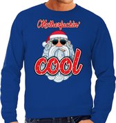 Grote maten foute Kersttrui / sweater - Stoere kerstman - motherfucking cool - blauw voor heren - kerstkleding / kerst outfit XXXL