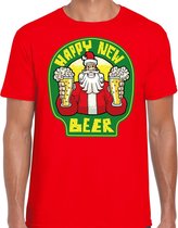 Fout Kerst t-shirt - oud en nieuw / nieuwjaar shirt - happy new beer / bier - rood voor heren - kerstkleding / kerst outfit S