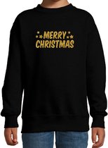 Merry Christmas Kerst sweater / trui - zwart met gouden glitter bedrukking - kinderen - Kerst sweater / Kerst outfit 152/164