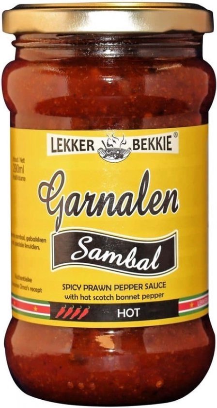 Lekker Bekkie - Garnalen Sambal - 6 x 290ml Pittig Plezier met Lekker Bekkie Garnalen Sambal - Perfect voor Nasi, Bami & Meer! 6 x 290ml - Lekker Bekkie Garnalen Sambal - Onweerstaanbare Smaak voor het Hele Gezin !