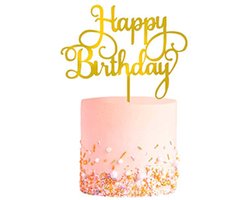 Happy Birthday TaartTopper Goud TaartDecoratie Cake Topper Taart Topper Decoratie Verjaardag Versiering Goud – 1 Stuk